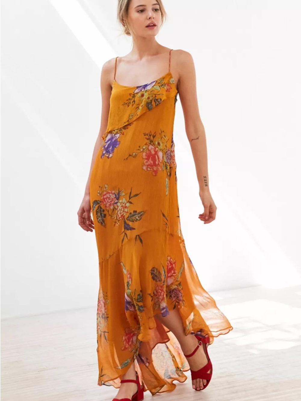 UO Ecote‎ Floral Chiffon Midi Slip Dress